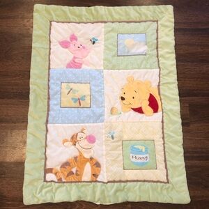 Vintage Winnie The Pooh Baby Crib Quilt Green Trim Tigger Piglet